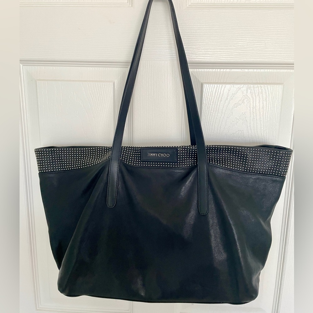 Jimmy Choo Black In or Out Tote Bag, beautiful lamb skin with Silver studs - Picture 4 of 16